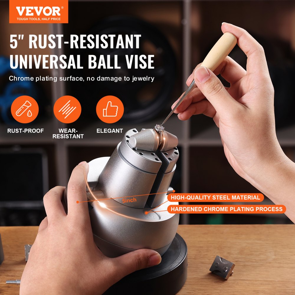 VEVOR Ball Vise, 5" Engraving Setting Tool, 360° Rotation Engraving Block Vise, 35 PCS Attachment Jewelry Engraving
