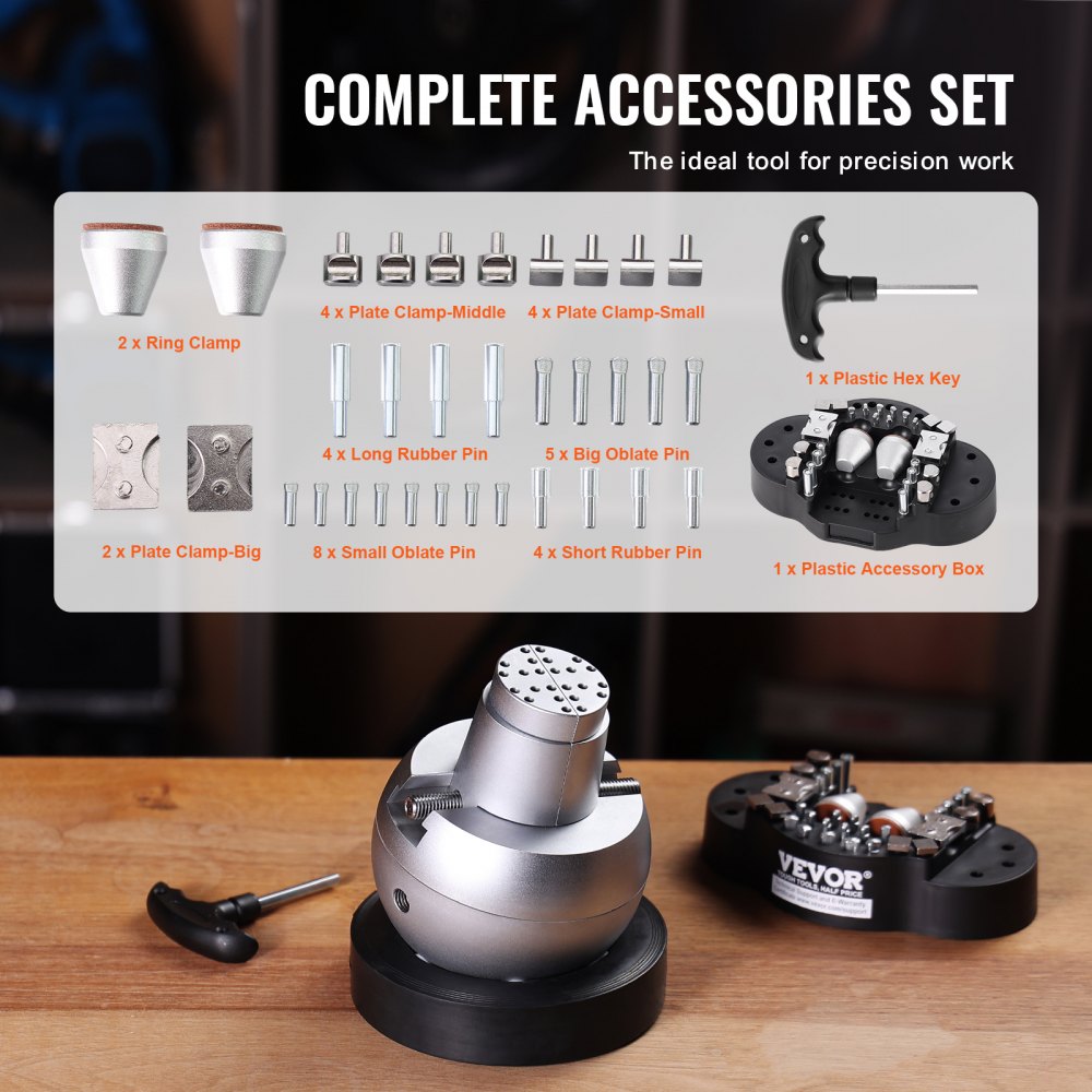 VEVOR Ball Vise, 5" Engraving Setting Tool, 360° Rotation Engraving Block Vise, 35 PCS Attachment Jewelry Engraving