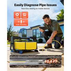 VEVOR 2026 Upgraded Sewer Camera with WiFi, 65.6ft/20m Drain Pipeline Camera, IP68 Snake Plumbing Cameras with Light