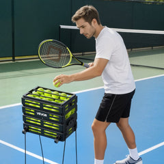 VEVOR Tennis Ball Hopper, Holds 80 Tennis Balls, Pickleball Basket Cart with Wheels for Easy Pick Up, Portable