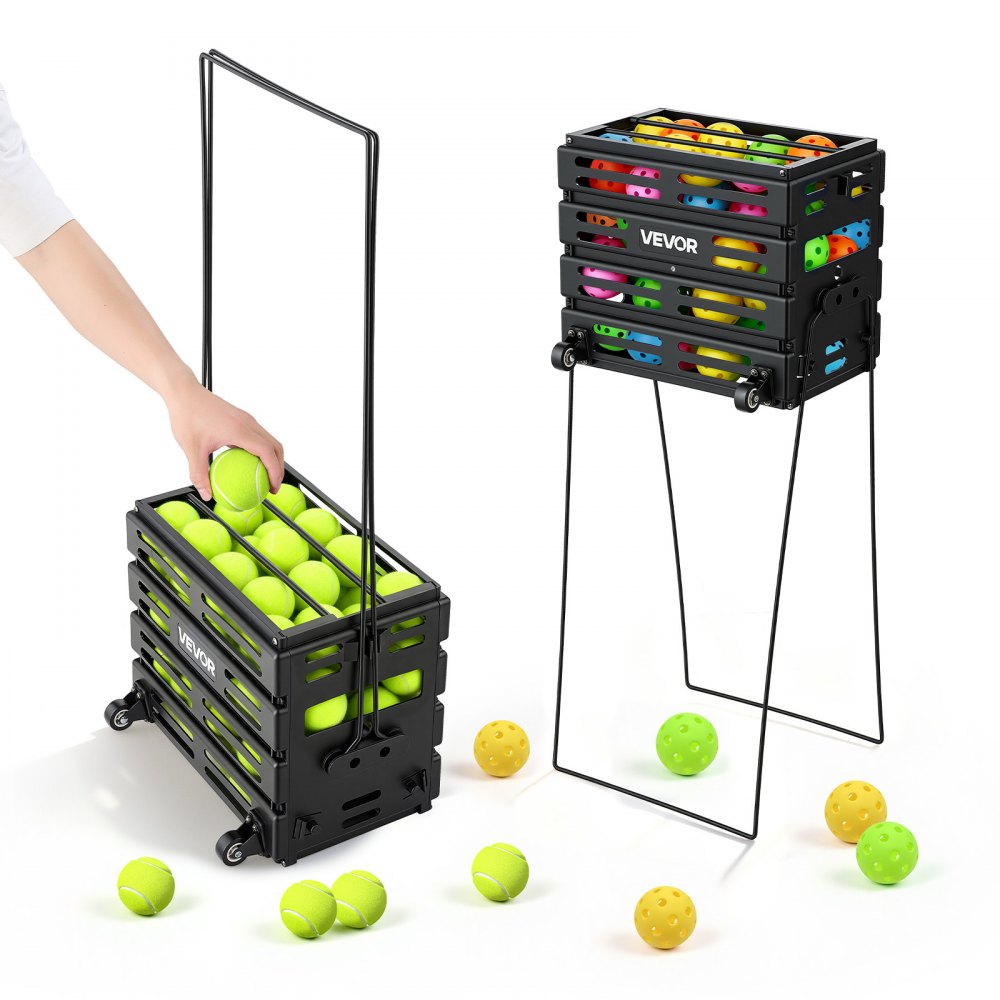 VEVOR Tennis Ball Hopper, Holds 80 Tennis Balls, Pickleball Basket Cart with Wheels for Easy Pick Up, Portable
