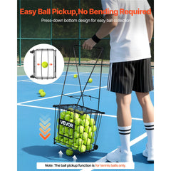 VEVOR Tennis Ball Hopper, Holds 75 Tennis Balls, Pickleball Basket Cart with Wheels for Easy Pick Up, Portable