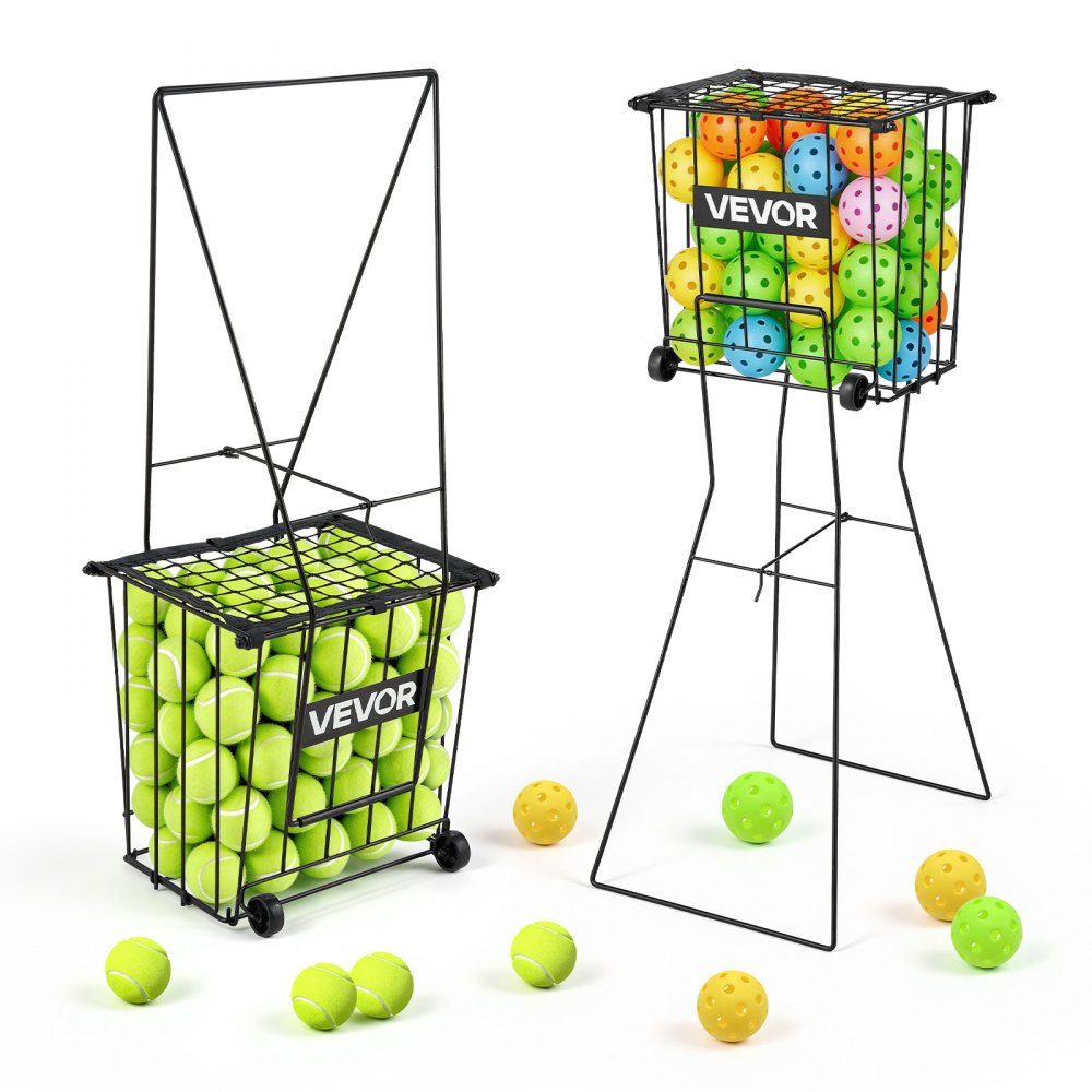 VEVOR Tennis Ball Hopper, Holds 75 Tennis Balls, Pickleball Basket Cart with Wheels for Easy Pick Up, Portable
