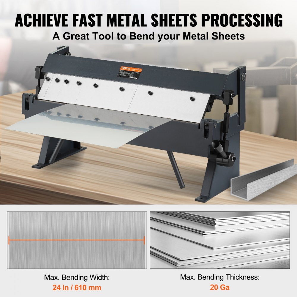 VEVOR Box and Pan Brake, 24-Inch, 0-130 Degrees Sheet Metal Bending Brake, Portable Metal Bender with 20 Gauge Low