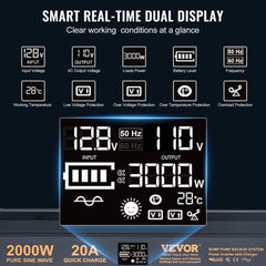VEVOR 2000W Sump Pump Battery Backup with LCD, Automatically Shifts to Inverter Power Ensuring Uninterrupted Operation