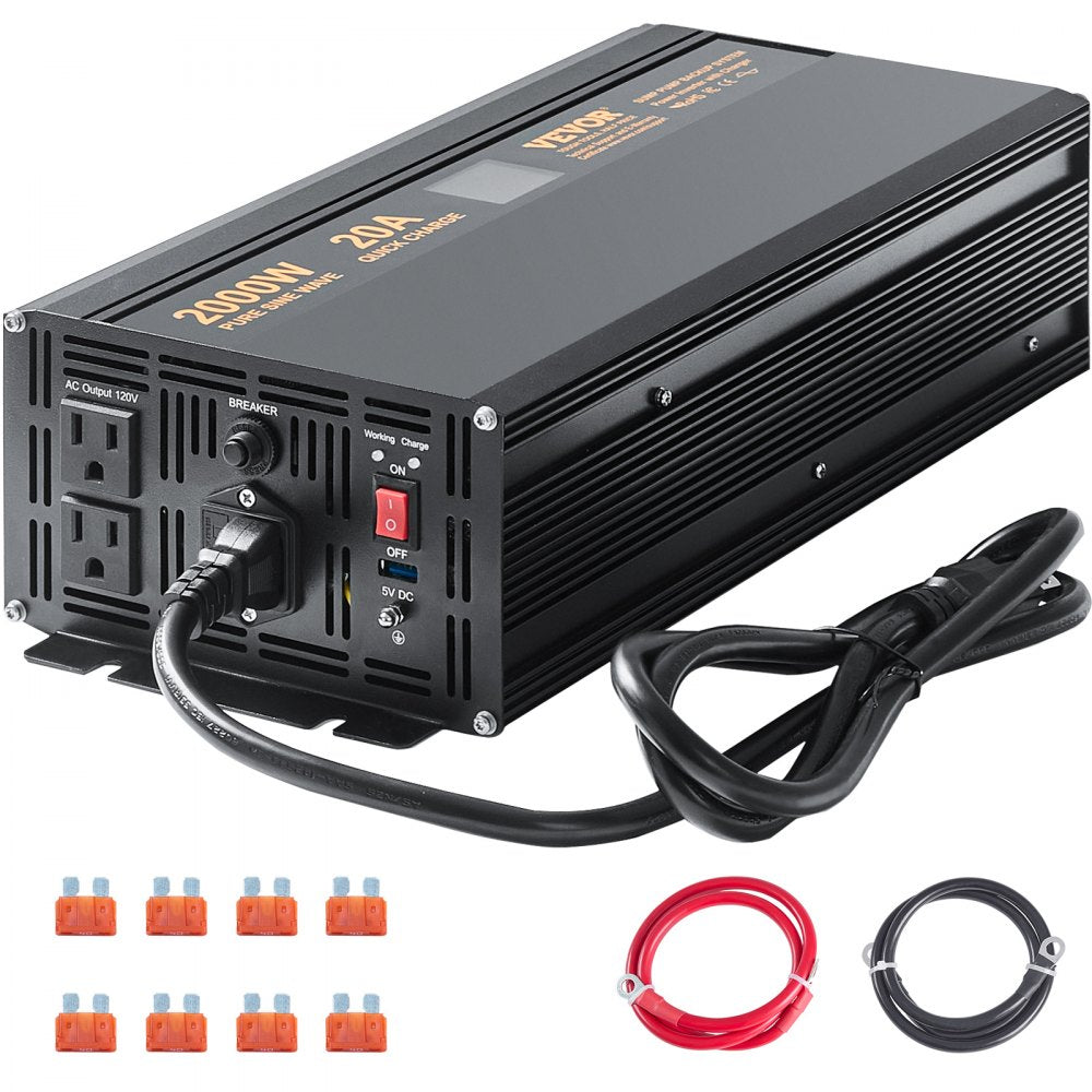 VEVOR 2000W Sump Pump Battery Backup with LCD, Automatically Shifts to Inverter Power Ensuring Uninterrupted Operation