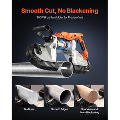 VEVOR 20V Portable Band Saw, 5 Inches Deep Cut, 360W Bandsaw with Brushless Motor, Cordless and Compact Portaband, Hang