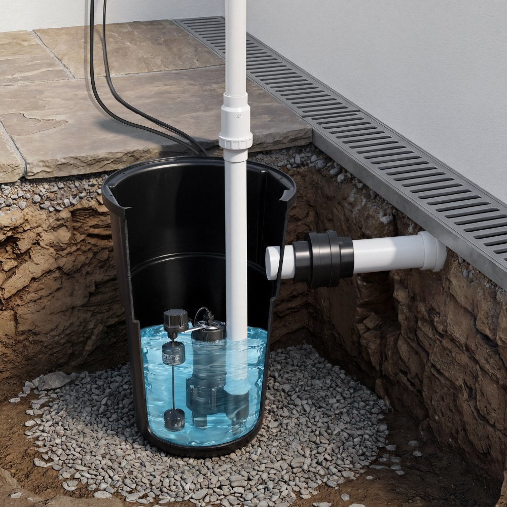 VEVOR Sewage Pump System, 1/2 HP, 4800 GPH Cast Iron Sewage Pump with Basin Kit, 120 Volt Automatic Outdoor