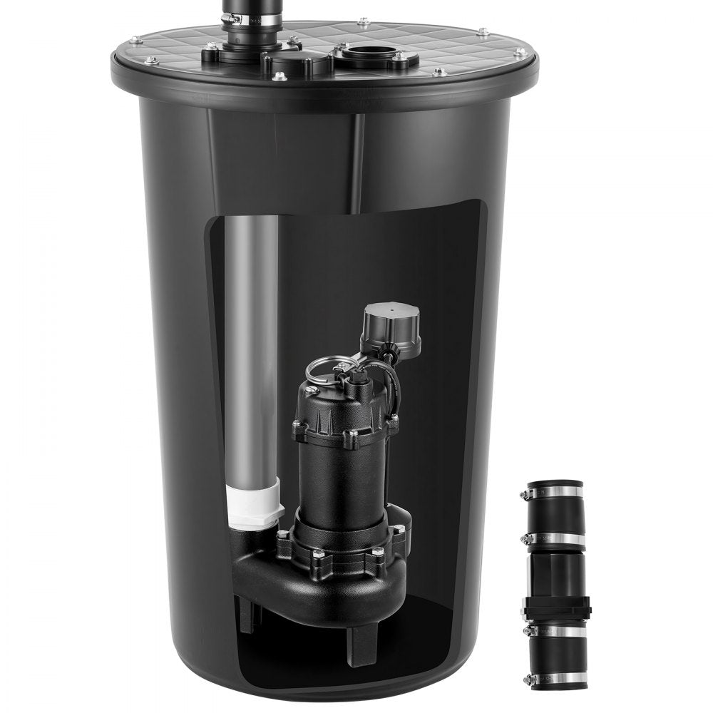 VEVOR Sewage Pump System, 1/2 HP, 4800 GPH Cast Iron Sewage Pump with Basin Kit, 120 Volt Automatic Outdoor