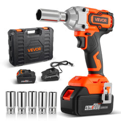 VEVOR Cordless Impact Wrench, 280 ft-lbs / 380 N·m High Torque, 3/8 inch, 20V Electric Impact Wrench with Brushless