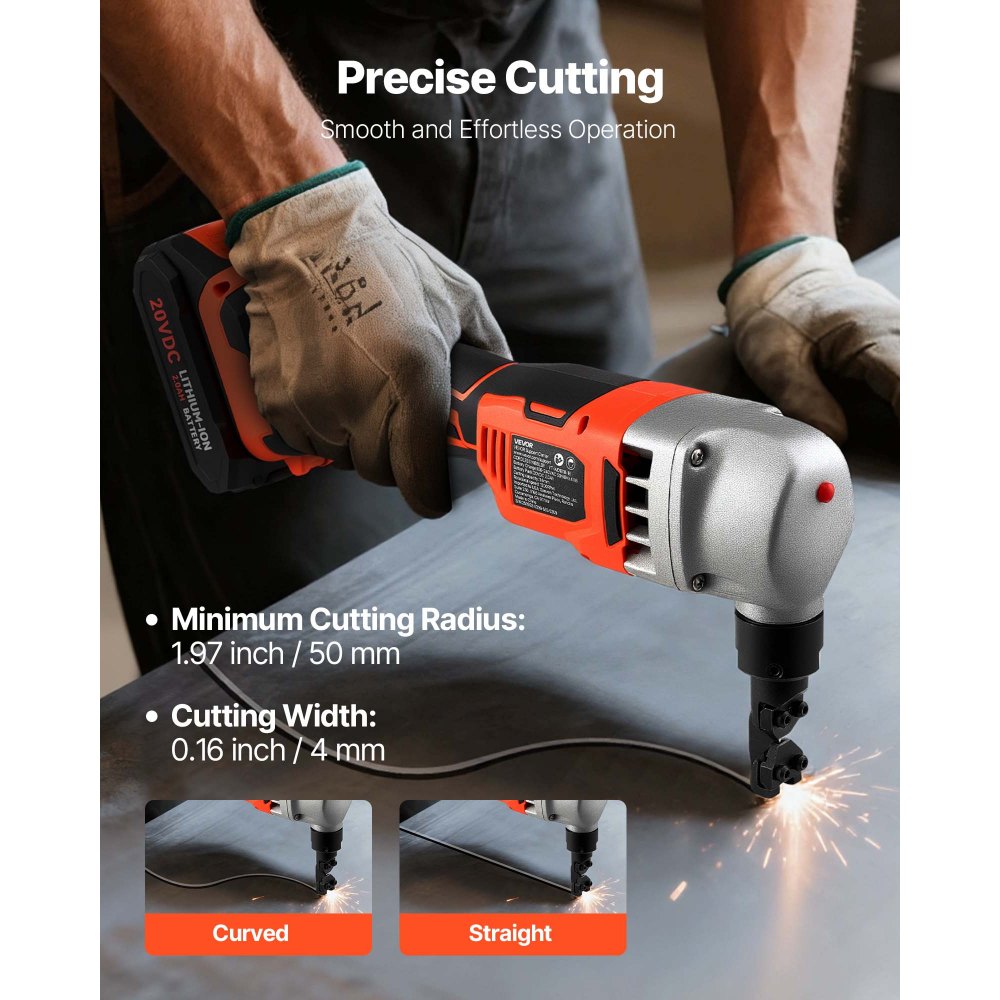 VEVOR Cordless Metal Nibbler, with 18 V 2000 mAh Battery, 1200 RPM Brushless Motor, Electric Nibbler Metal Cutter with