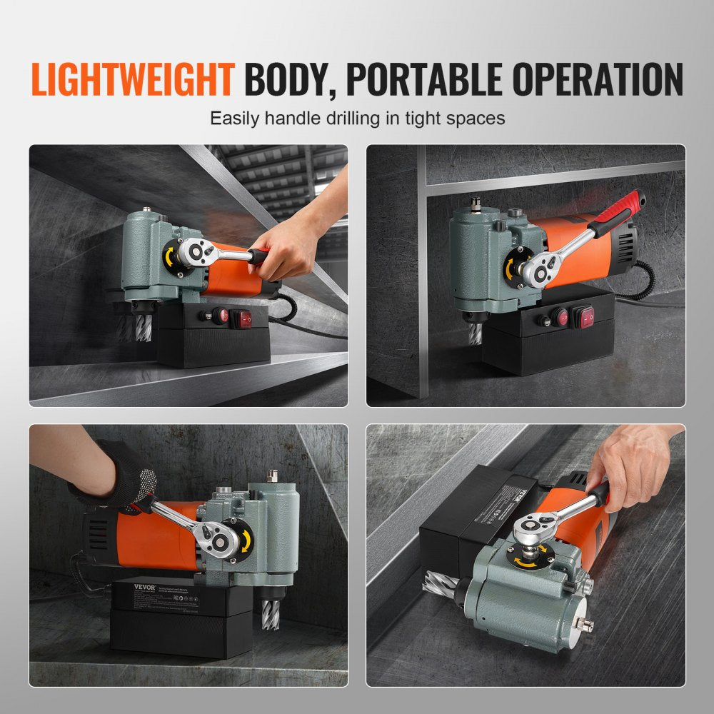 VEVOR Magnetic Drill Press, 1300W Low Profile Mag Drill, Light Weight Portable Mag Drilling Machine with Cooling Device