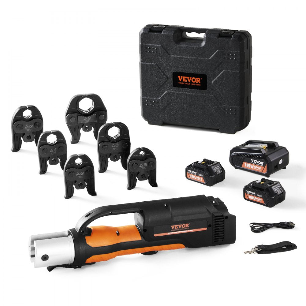 VEVOR Press Tool, 18V Electric Pipe Crimping Tool for 1/2" to 2" Copper Pipes, 32KN Press Tool Kit Compatible with