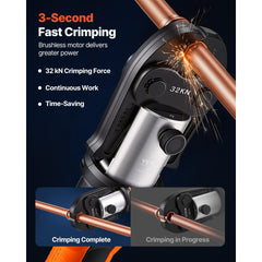 VEVOR Press Tool, 18V Electric Pipe Crimping Tool for 1/2", 3/4", 1", 1 1/4", 1 1/2", 2" Copper Pipes, 32KN Press Tool
