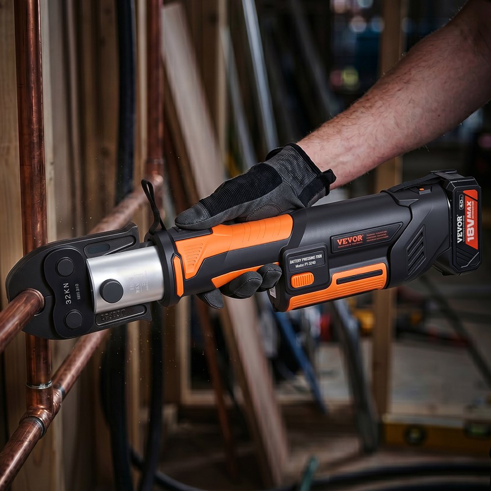 VEVOR Press Tool, 18V Electric Pipe Crimping Tool for 1/2", 3/4", 1", 1 1/4", 1 1/2", 2" Copper Pipes, 32KN Press Tool