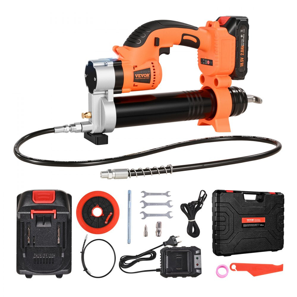 VEVOR Cordless Grease Gun, 8000 PSI Max Pressure, 20V Electric Grease Gun with 2.0 Ah Battery & LED Light, 30-inch Long