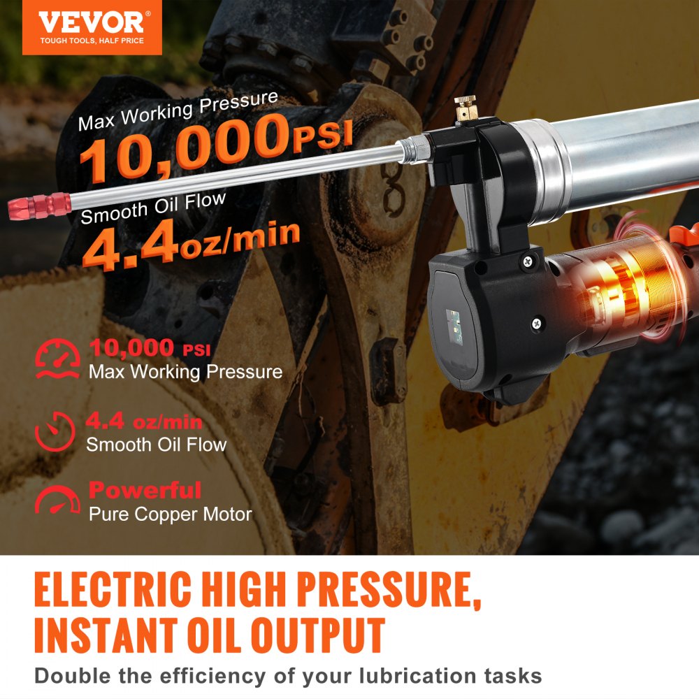 VEVOR Cordless Grease Gun, 20-Volt, 10,000 PSI, 39" Long Hose, Electric Grease Gun Kit Professional High Pressure