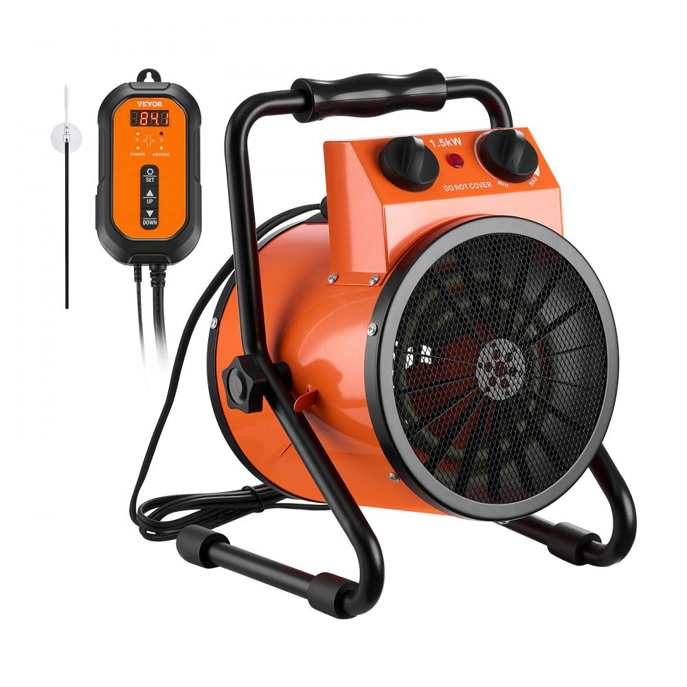 VEVOR Greenhouse Heater, 1500W Electric Space Heater with Thermostat, Heating Tube Element, 25° Adjustable Angle, IPX4