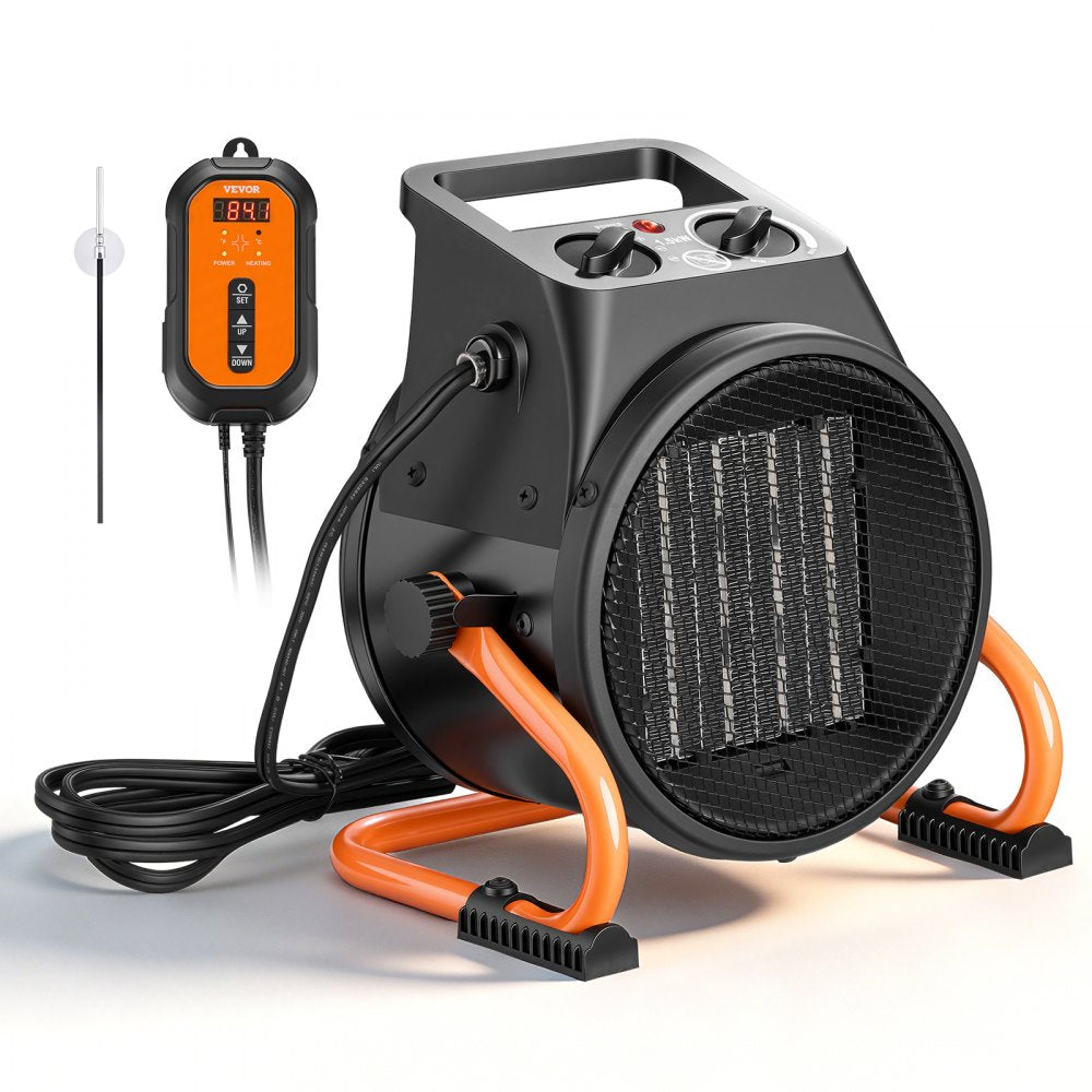 VEVOR Greenhouse Heater, 1500W Electric PTC Space Heater with Thermostat, Fan, Low & High Heat Modes, 15° Adjustable