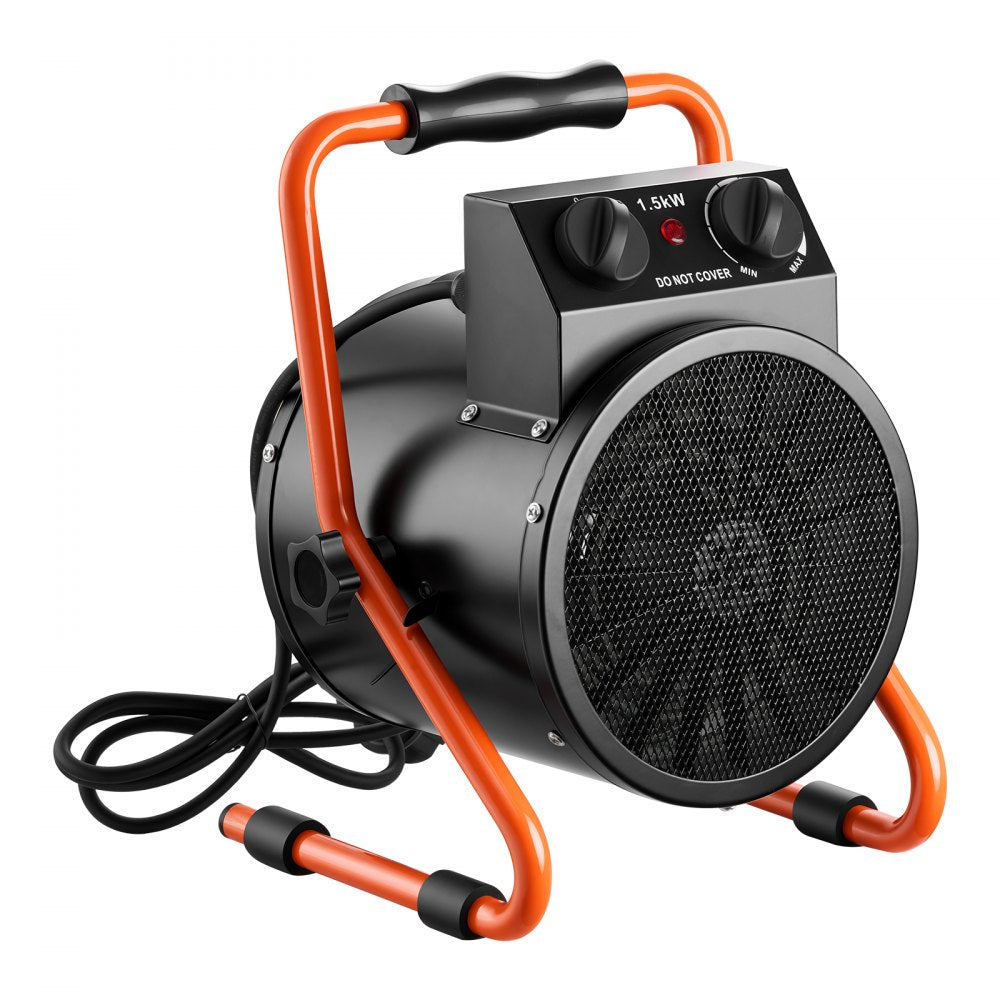 VEVOR Greenhouse Heater, 1500W Electric Space Heater with Fan & High Heat Modes, IPX4 Protection, 25° Adjustable Angle
