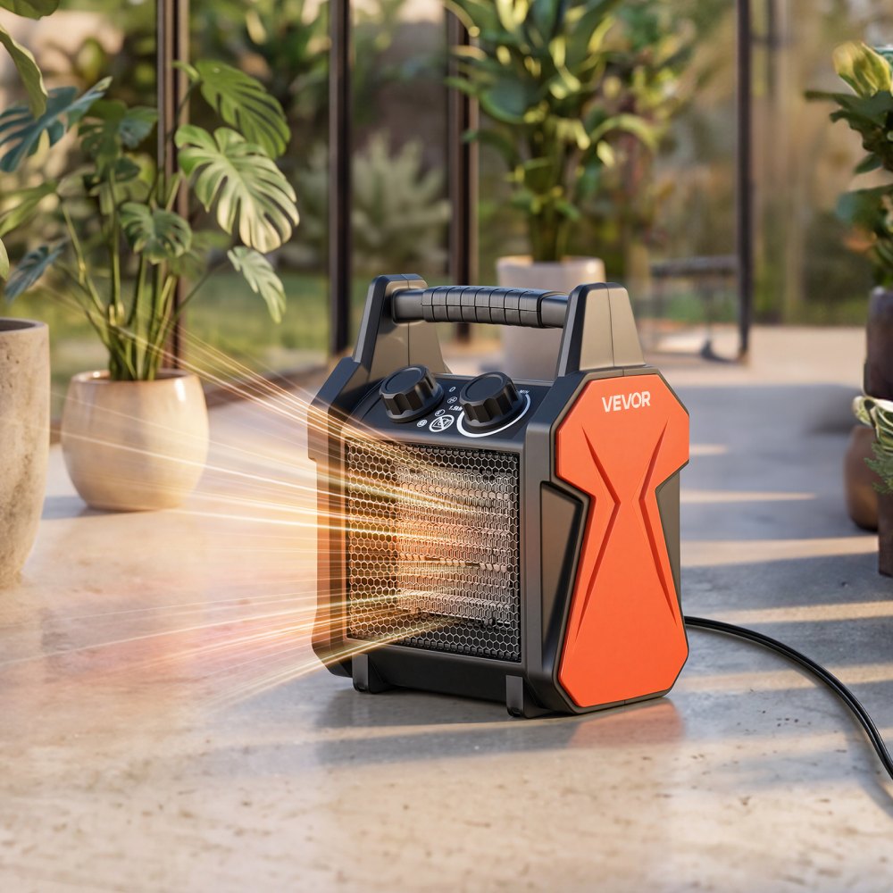 VEVOR Greenhouse Heater, 1500W Electric PTC Space Heater with Fan, Low & High Heat Modes, Overheat Protection, Tip-Over