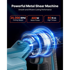 VEVOR Metal Shear, Sheet Metal Cutter Cordless with 360-Degree Pivoting Head, Double Blades, 25000 RPM Speed, Cuts 18