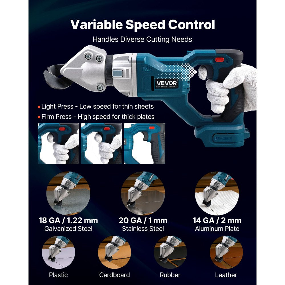 VEVOR Metal Shear, Sheet Metal Cutter Cordless with 360-Degree Pivoting Head, Double Blades, 25000 RPM Speed, Cuts 18