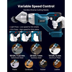 VEVOR Metal Shear, Sheet Metal Cutter Cordless with 360-Degree Pivoting Head, Double Blades, 25000 RPM Speed, Cuts 18