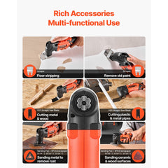 VEVOR Cordless Oscillating Tool, 20V Oscillating Multi Tool Kit with 6 Variable Speeds 8500 - 17000 OPM, 3.2°
