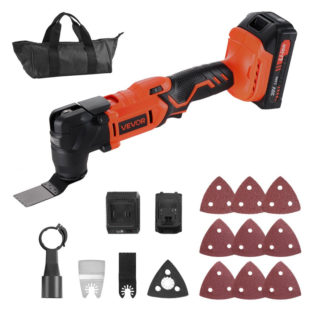 VEVOR Cordless Oscillating Tool, 20V Oscillating Multi Tool Kit with 6 Variable Speeds 8500 - 17000 OPM, 3.2°