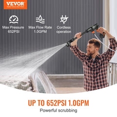 VEVOR Cordless Pressure Washer, 652-PSI 1.0 GPM Portable Power Cleaner, Handheld High-Pressure Car Washer Gun with