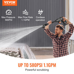 VEVOR Cordless Pressure Washer, 580-PSI 1.1 GPM Portable Power Cleaner, Handheld High-Pressure Car Washer Gun with