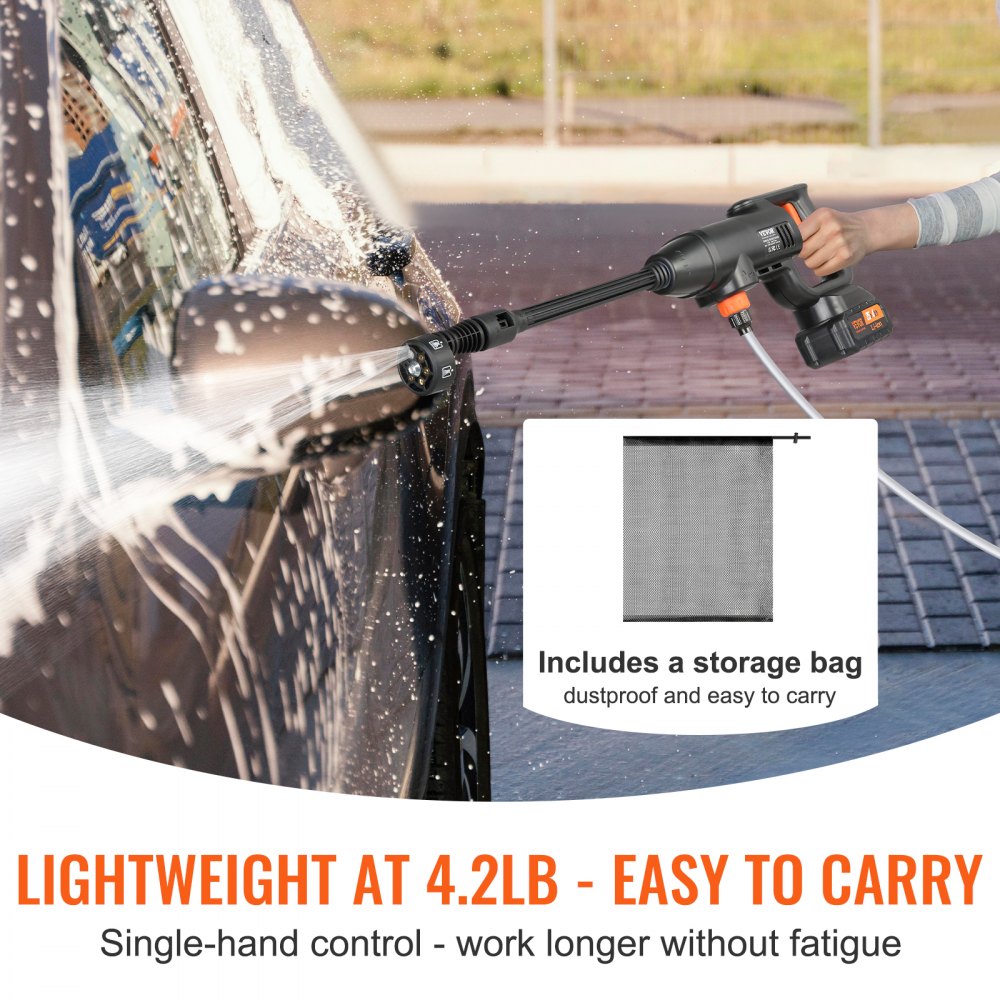 VEVOR Cordless Pressure Washer, 580-PSI 1.1 GPM Portable Power Cleaner, Handheld High-Pressure Car Washer Gun with