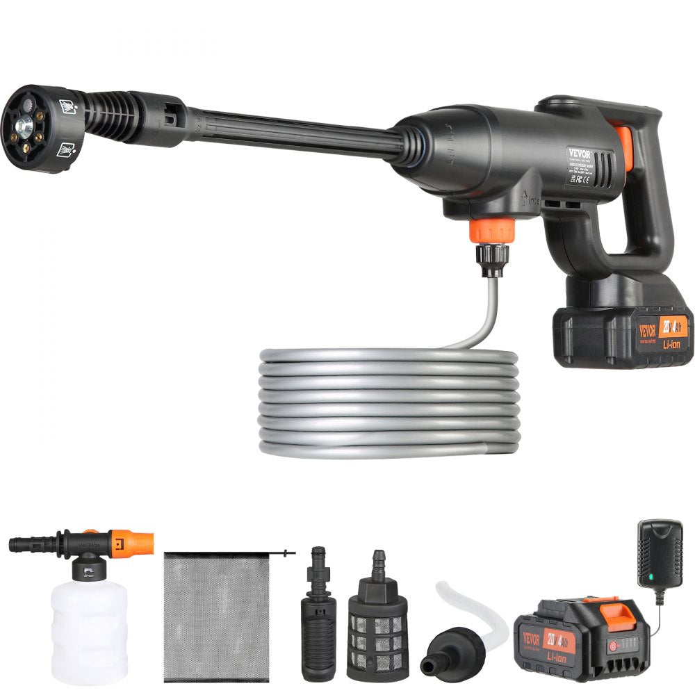 VEVOR Cordless Pressure Washer, 580-PSI 1.1 GPM Portable Power Cleaner, Handheld High-Pressure Car Washer Gun with