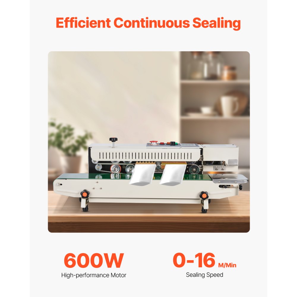 VEVOR Continuous Bag Band Sealing Machine, 0.24-0.47 in/6-12 mm Seal Width, Horizontal Band Sealer Machine with Digital