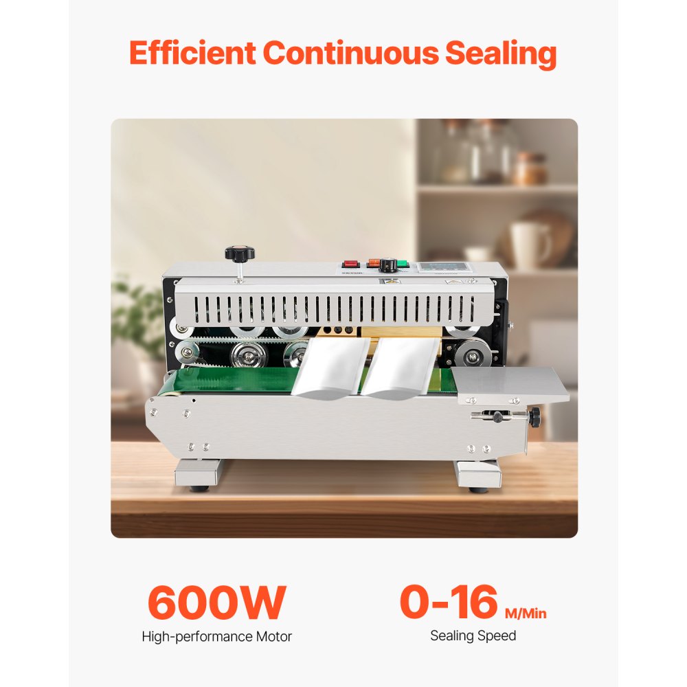 VEVOR Continuous Bag Band Sealing Machine, 0.24-0.47 in/6-12 mm Seal Width, Horizontal Band Sealer Machine with Digital