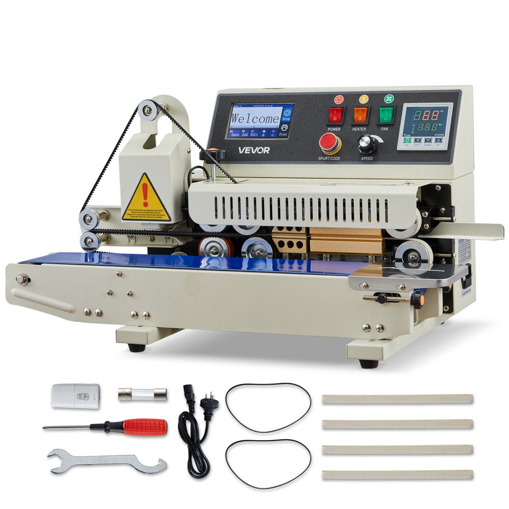 VEVOR Continuous Bag Band Sealing Machine, 0.24-0.47 in Seal Width, Horizontal Band Sealer Machine with Ink Printing