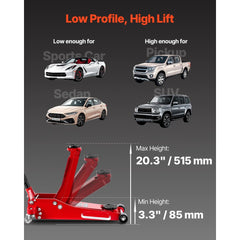 VEVOR Low Profile Floor Jack, 3 Ton (6614 lbs) Capacity, Aluminum Racing Floor Jack with Dual Pistons Quick Lift Pump