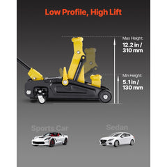 VEVOR Low Profile Floor Jack, 1.5 Ton (3300 lbs) Capacity, Steel Racing Floor Jack with Single Piston Quick Lift Pump