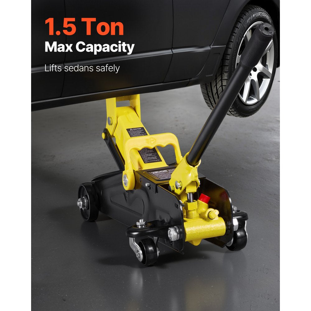 VEVOR Low Profile Floor Jack, 1.5 Ton (3300 lbs) Capacity, Steel Racing Floor Jack with Single Piston Quick Lift Pump