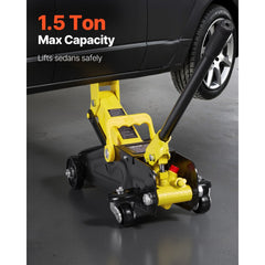 VEVOR Low Profile Floor Jack, 1.5 Ton (3300 lbs) Capacity, Steel Racing Floor Jack with Single Piston Quick Lift Pump