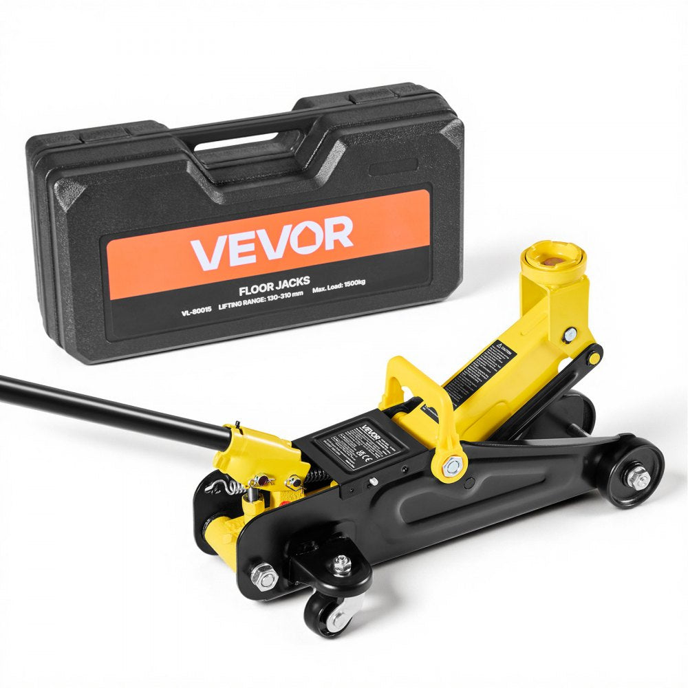 VEVOR Low Profile Floor Jack, 1.5 Ton (3300 lbs) Capacity, Steel Racing Floor Jack with Single Piston Quick Lift Pump