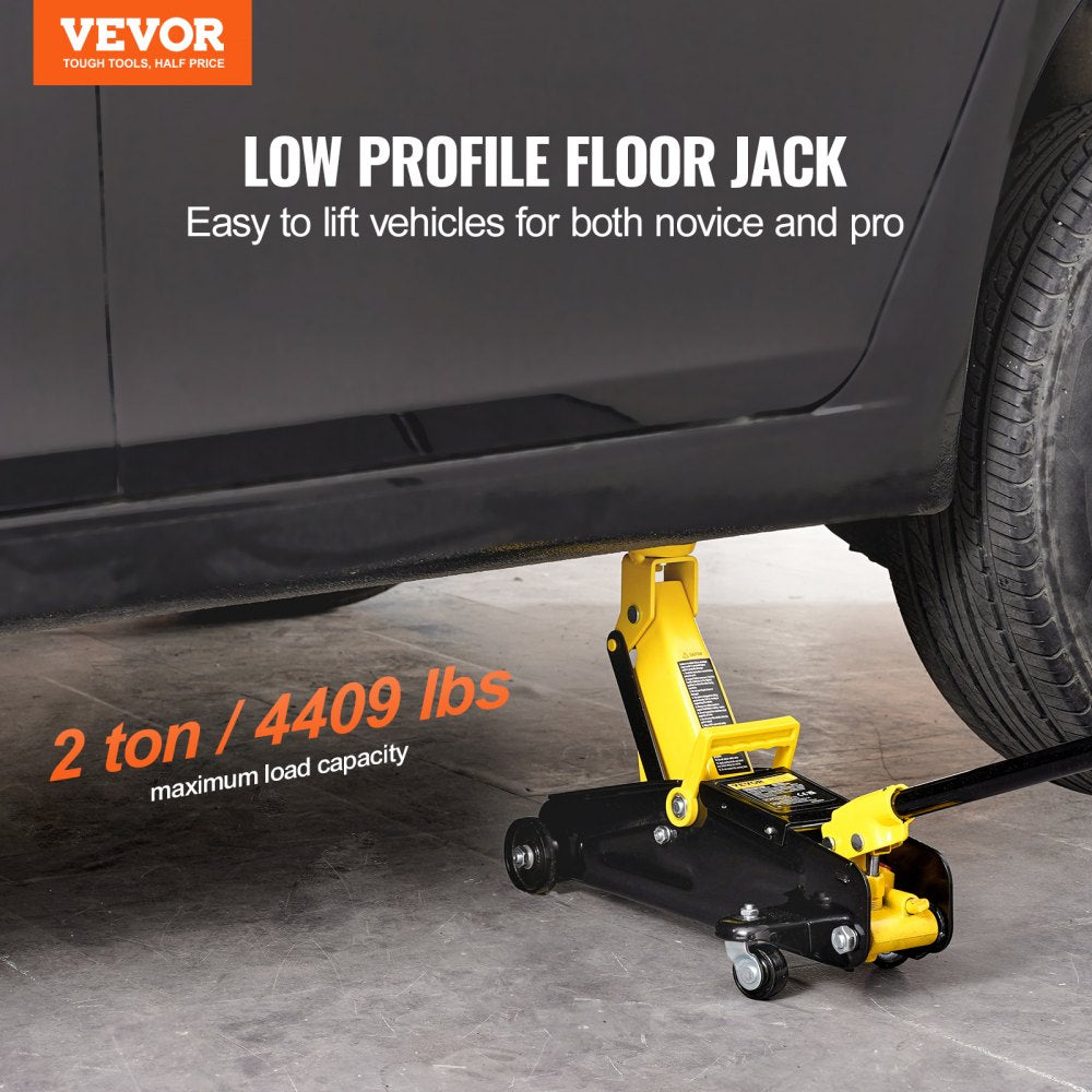 VEVOR Low Profile Floor Jack 2 Ton (4400 lbs), Heavy Duty Iron Hydraulic Racing Floor Jack, Hydraulic Car Jack, Single