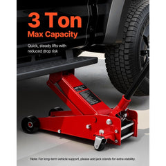 VEVOR Low Profile Floor Jack, 3 Ton (6614 lbs) Capacity, Steel Racing Floor Jack with Single Piston Quick Lift Pump