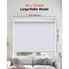 VEVOR Cordless Roller Shades, 34 x 72 in, Pull Down Blackout Blinds for Windows Room Darkening, Thermal Insulated, Easy
