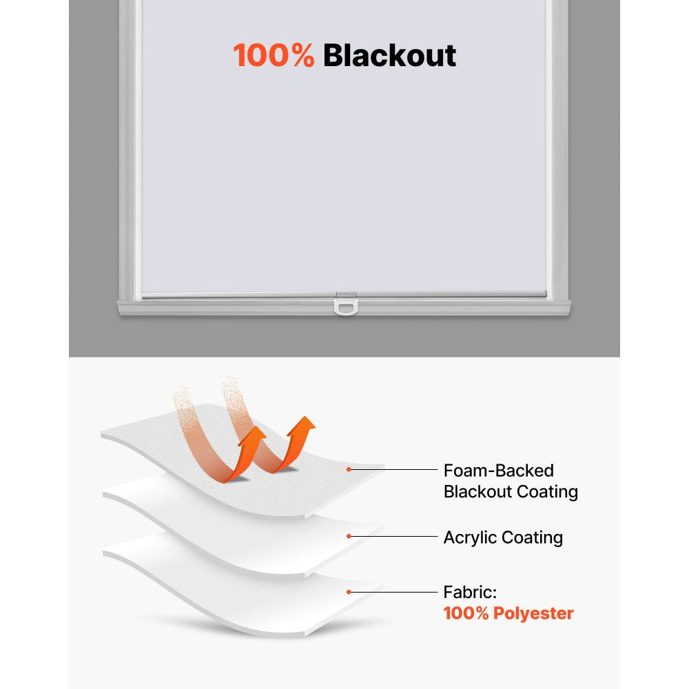 VEVOR Cordless Roller Shades, 34 x 72 in, Pull Down Blackout Blinds for Windows Room Darkening, Thermal Insulated, Easy