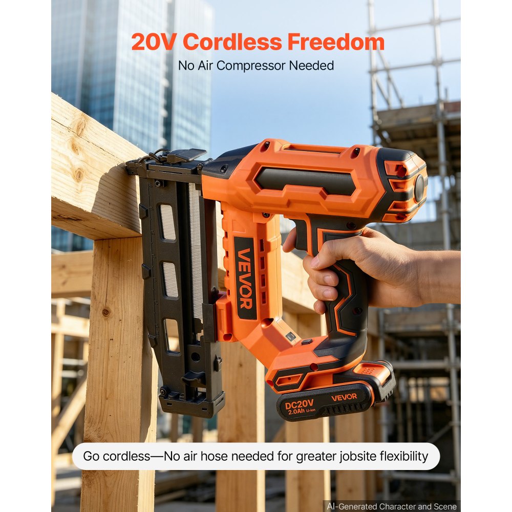 VEVOR Cordless Finish Nailer 20V 16GA Straight Cordless Nailer with Battery, Drives 1-1/4" to 2-1/2" Nails, with 1500