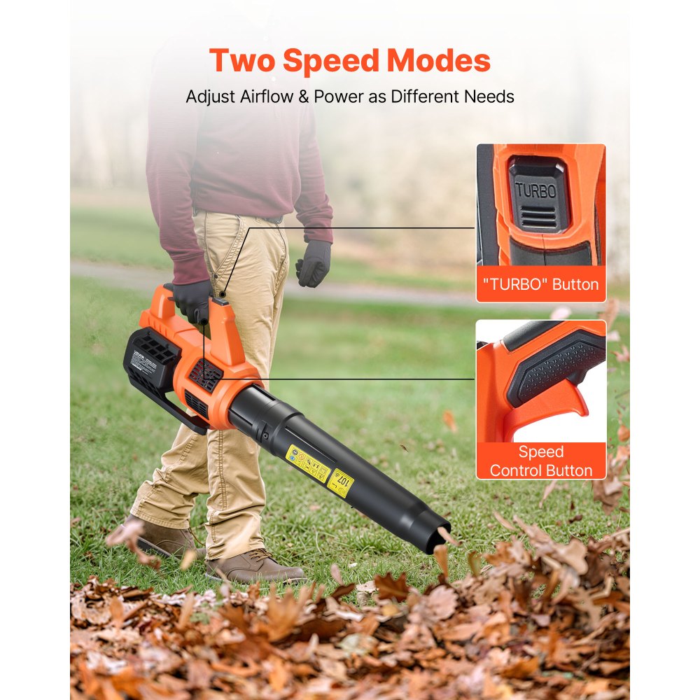 VEVOR Cordless Leaf Blower, 20V Powerful Electric Leaf Blower with 2.0Ah Battery, Fast Charging & Quiet Operation, 2