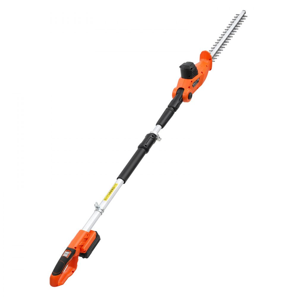 VEVOR Cordless Pole Hedge Trimmer, 20V Electric Bush Trimmer Kit with 18 Inch Double-Edged Steel Blade, 74-94 Inches
