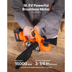 VEVOR Cordless Handheld Planer, 3-1/4-Inch Cut Width, 15000 RPM Electric Hand Wood Planer with Brushless Motor